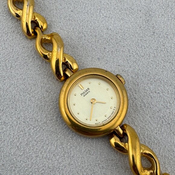 Pulsar 18K Gold Plated Cream Dial Ladies Dress Watch - Picture 3 of 8